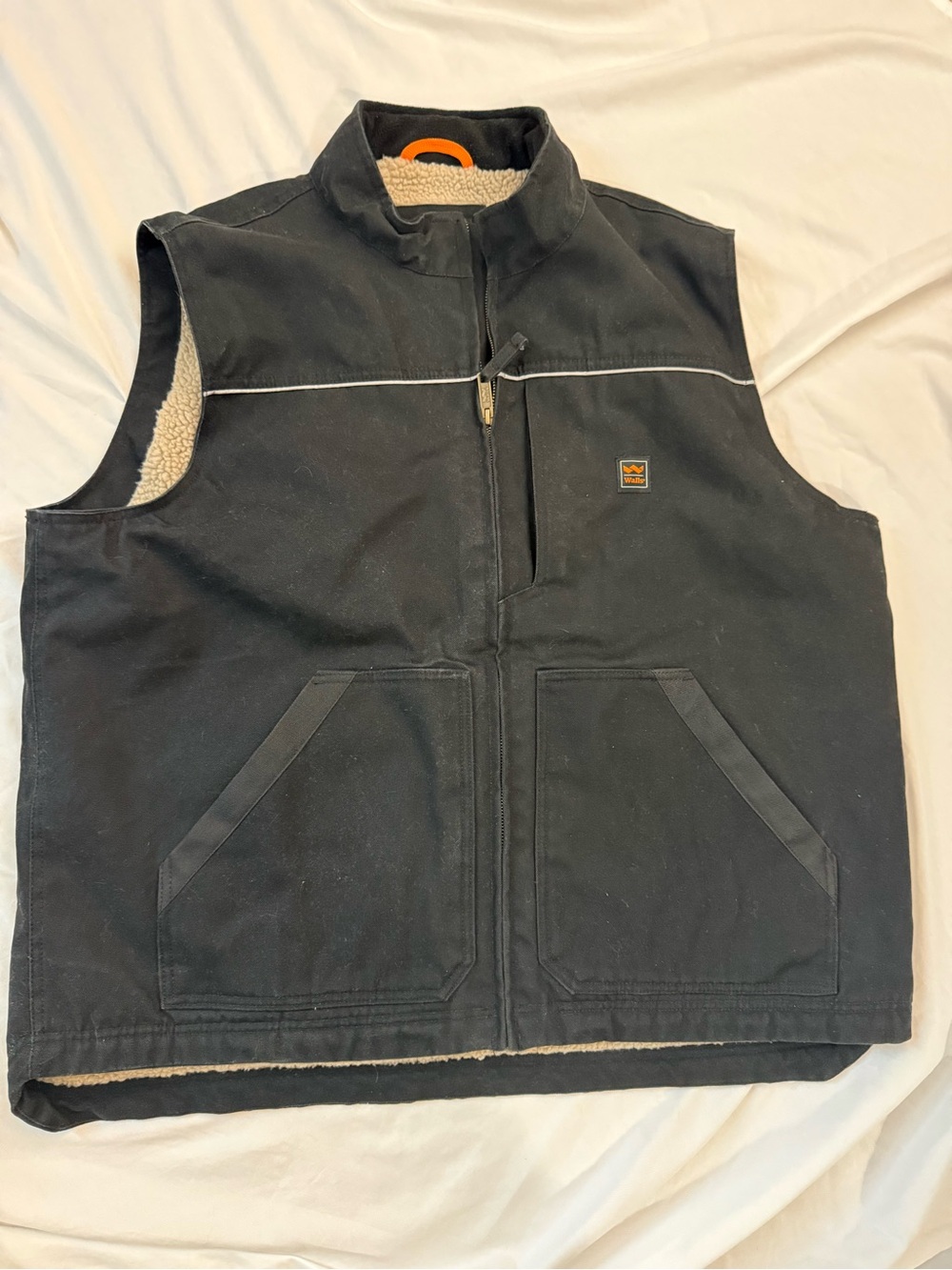 Walls Black Sherpa-Lined Work Vest with Tan Lining